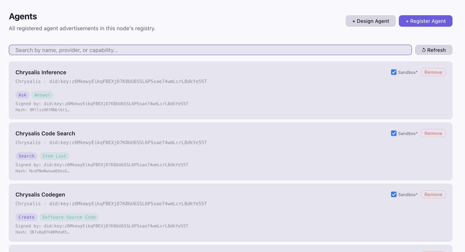 Peer registries you connect to on your own federated network. You host the central registry; the nodes connect to you.